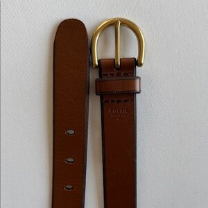 Fossil Brown Leather Belt Gold Buckle 42” Mens L Unisex